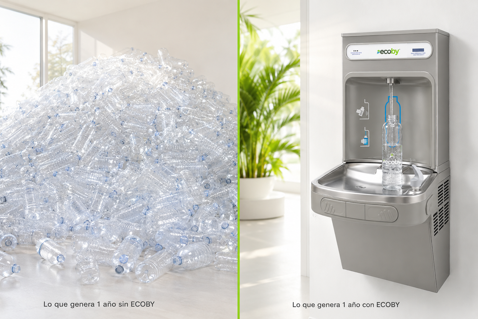 Comparativa residuos plástico vs fuente ECOBY en Canarias