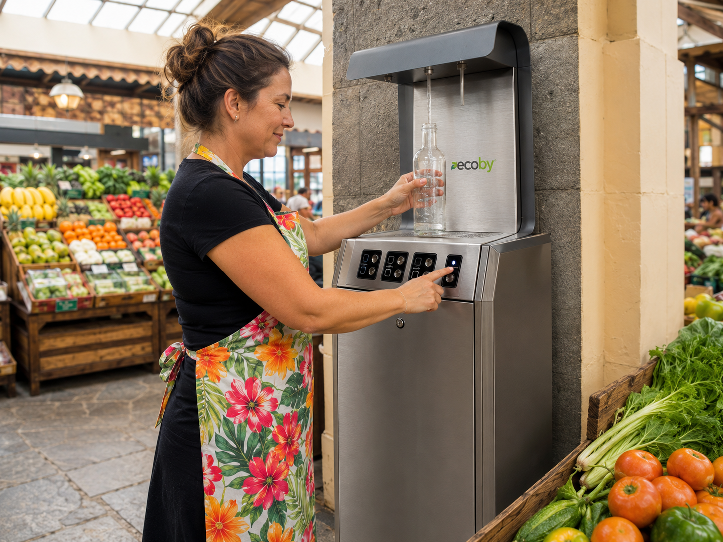 Dispensador ECOBY Fontemagna en mercado municipal de Canarias